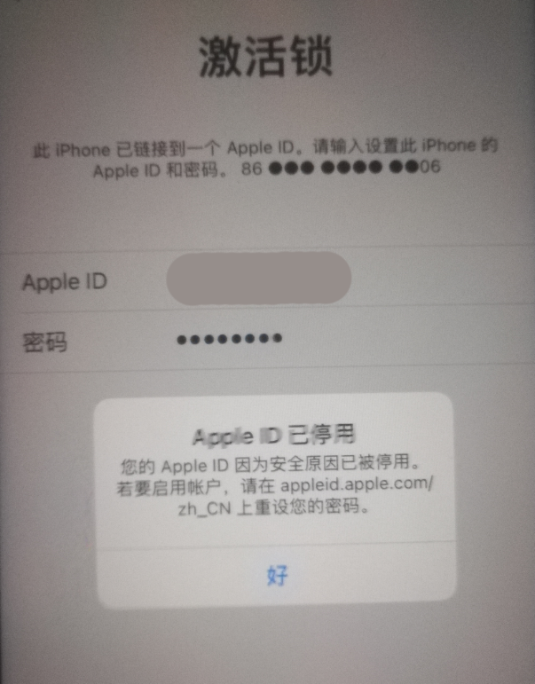 图们苹果手机维修分享iPhone 12 出现提示“Apple ID 已停用”怎么办 